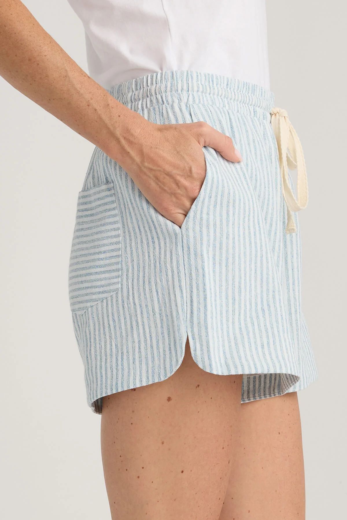 Allie Rose Striped Linen Drawstring Shorts | Social Threads