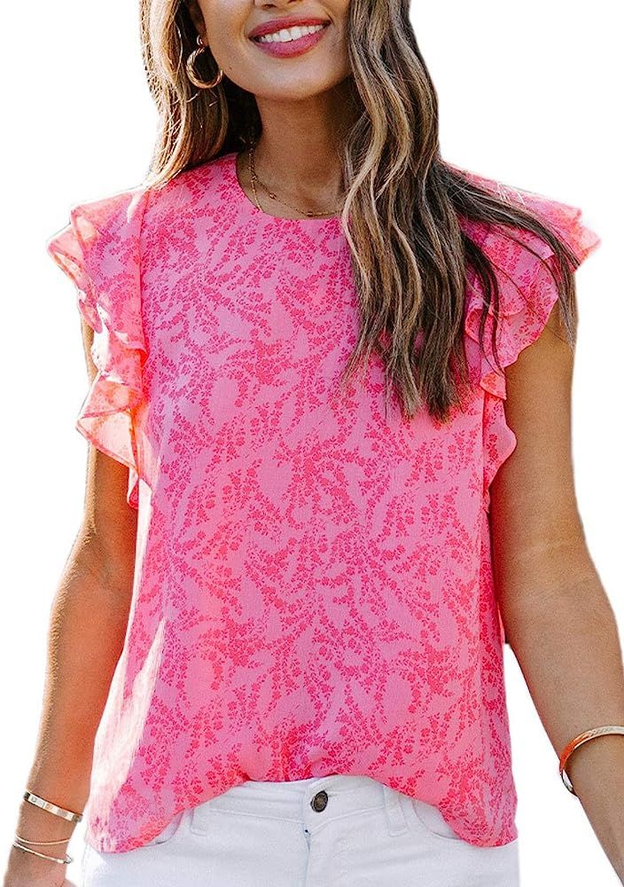 Diukia Women's Summer Cute Ruffle Tank Tops Flowy Chiffon Lined Sleeveless Shirts Blouses | Amazon (US)