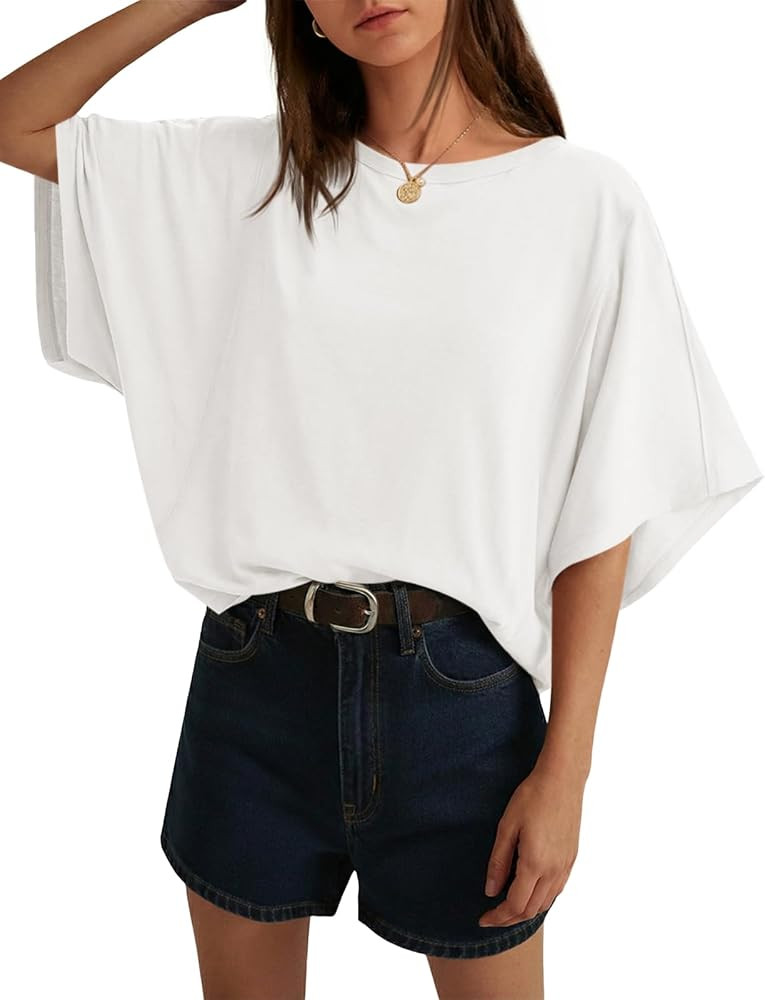 Cicy Bell Womens Summer Oversized T Shirts Short Sleeve Crewneck Crop Tops | Amazon (US)