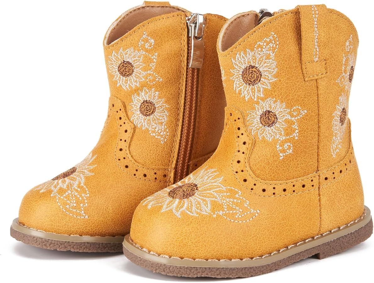 Amazon.com | Newsonet Baby Cowgirl Boots Cowboy Boys Girls Infant Western Round Toe Riding Mid Ca... | Amazon (US)