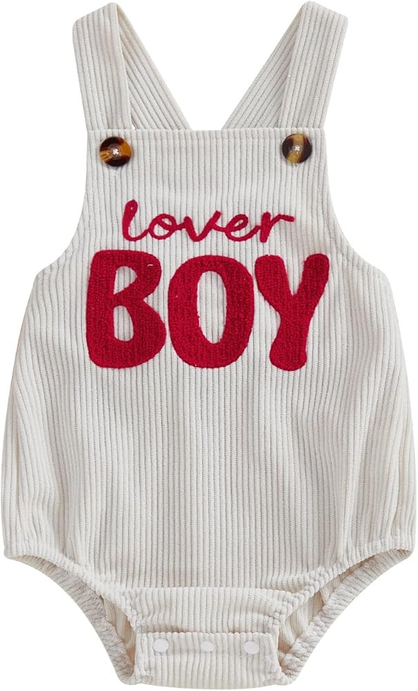 SAYOO Newborn Boy Valentines Clothes Lover Boy Letter Embroidery Romper Bodysuit Corduroy Backles... | Amazon (US)