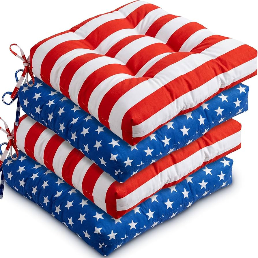 Geetery 4 Pack 4th of July Decoration Chair Cushions Patriotic Outdoor Indoor American Flag Stars... | Amazon (US)