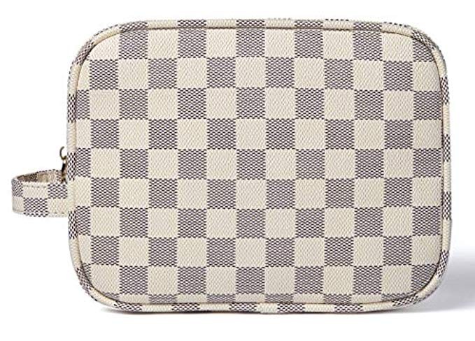 Daisy Rose X Katy Roach Luxury Checkered Make Up Bag | PU Vegan Leather Cosmetic toiletry Travel bag | Amazon (US)