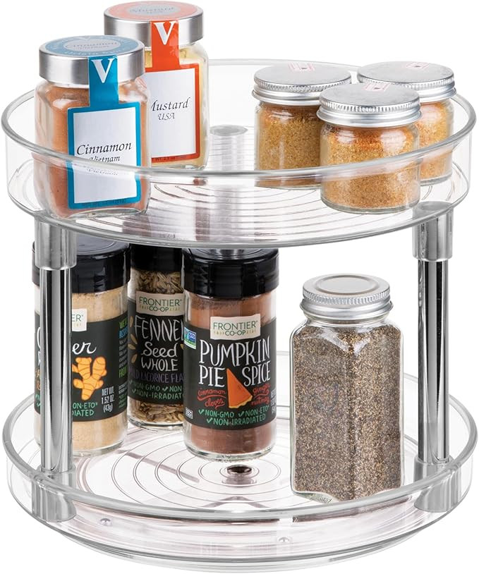 iDesign Rotatable Spice Rack with 2 Tiers, Small Plastic Kitchen Cupboard Storage for Spices and ... | Amazon (UK)