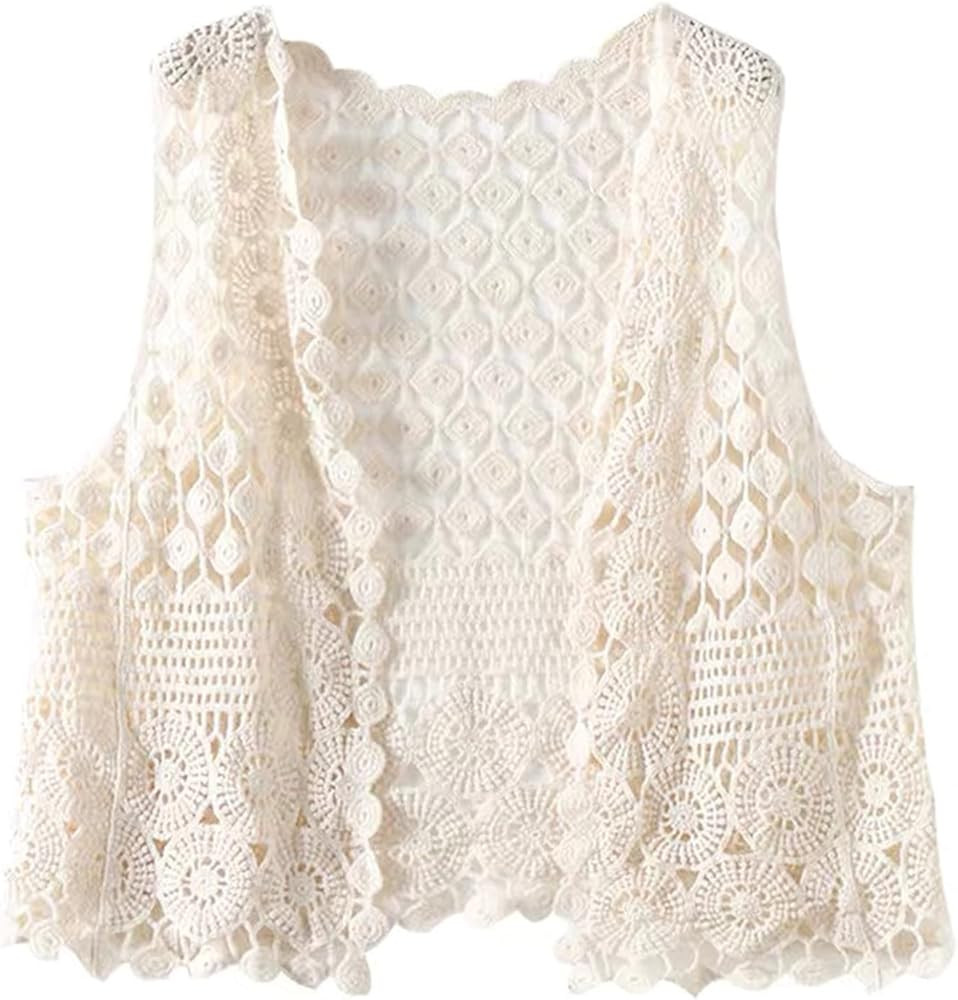 Women's Summer Crochet Sleeveless Cardigan Waistcoat Ethnic Hollow Out Knit Crop Cami Top Boho Ve... | Amazon (US)