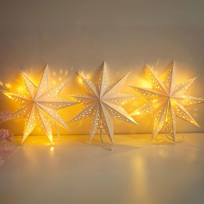 Paper Star Lantern 3PCS Christmas Paper Stars Lantern 13.78 inch 9 Points Paper Star Lantern Hang... | Amazon (US)