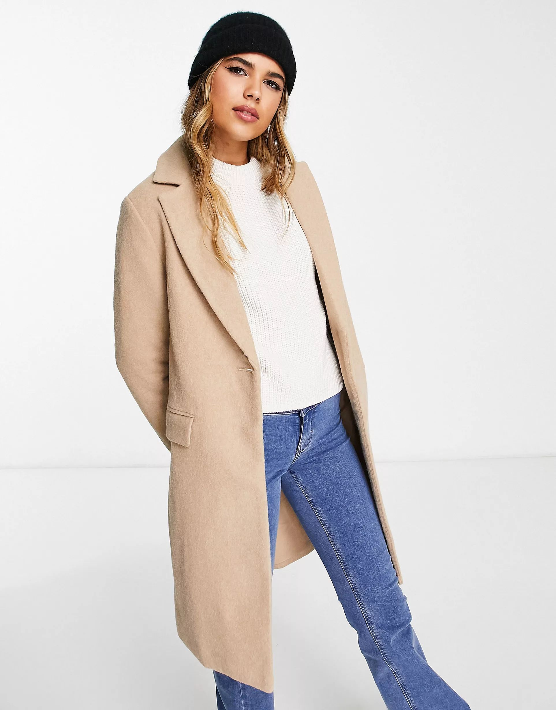 New Look formal lined button front coat in camel | ASOS (Global)