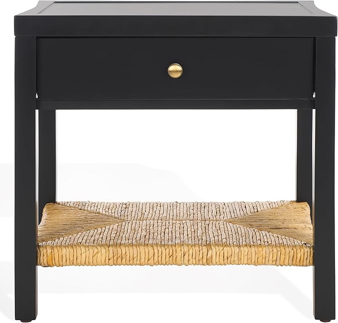 SAFAVIEH Couture Collection Berlynne Black/Natural Solid Wood 1-Drawer Banana Stem Shelf Accent T... | Amazon (US)