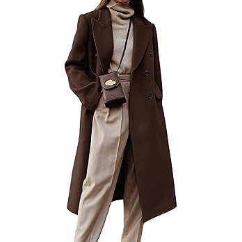 IDEALSANXUN Womens Long Wool Coats Fall Winter Double Breasted Trench Coat Peacoat | Amazon (US)