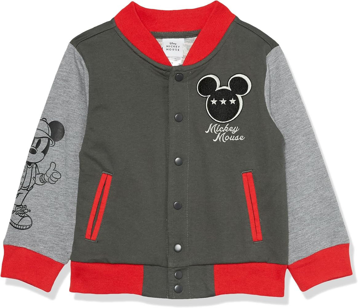 Disney Boys' Mickey Mouse French Terry Button Up Varsity Bomber Jacket Toddler to Big Kid | Amazon (US)