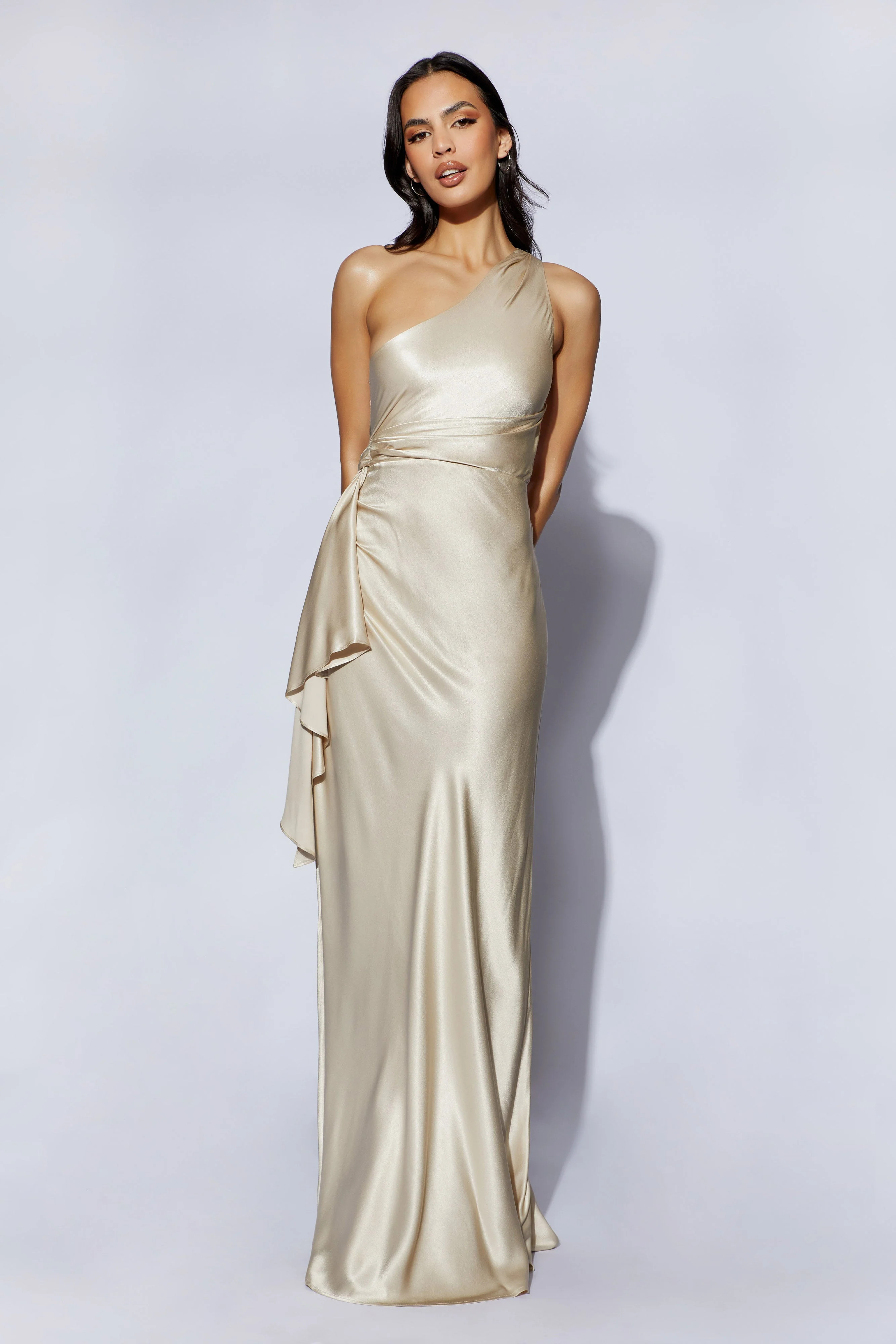 Calliope One Shoulder Maxi Dress - Champagne | MESHKI US