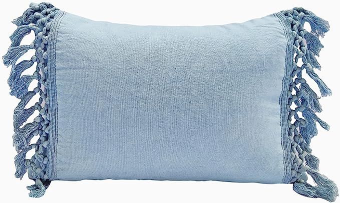 BOHOPHY Cotton Baby Blue Cushion with Tassels Rectangular Pillow Cover Light Blue Decorative Pill... | Amazon (US)