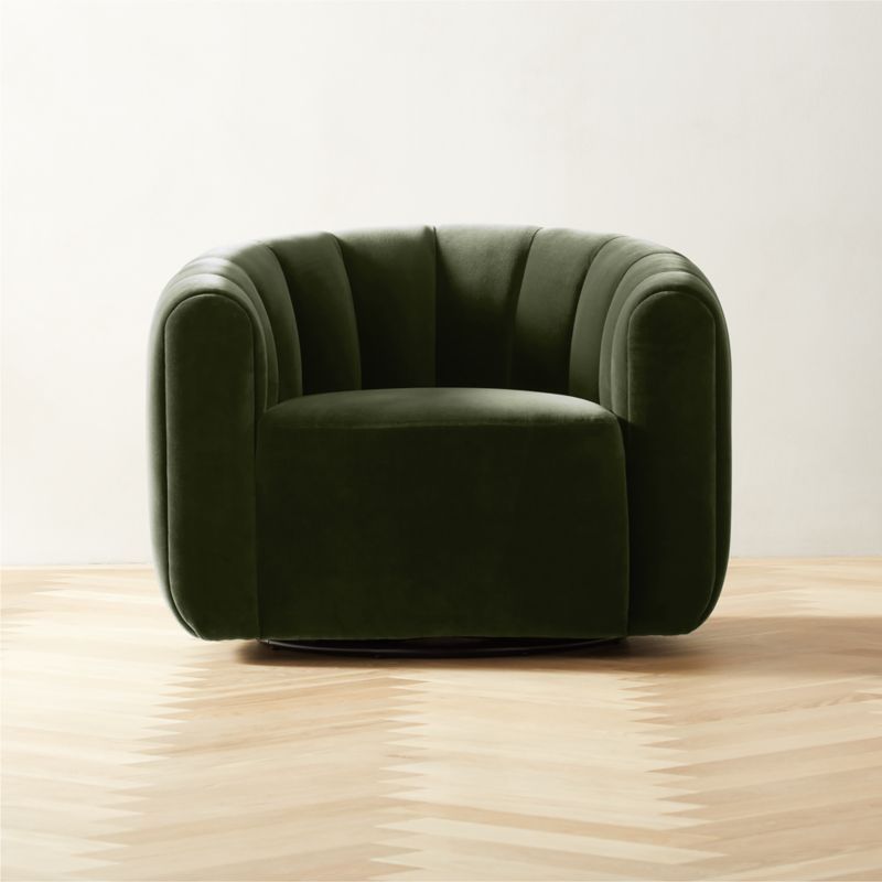 Fitz Modern Channeled Green Velvet Swivel Chair + Reviews | CB2 | CB2