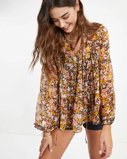 Sunshine On A Cloudy Day Floral Bell Sleeve Blouse - SALE | VICI