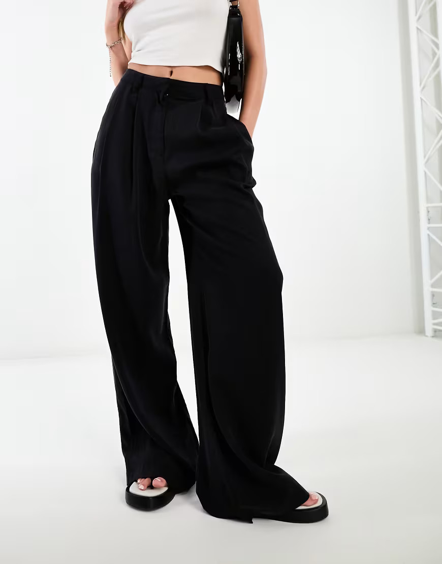 ASOS DESIGN casual wide leg trousers in black | ASOS (Global)