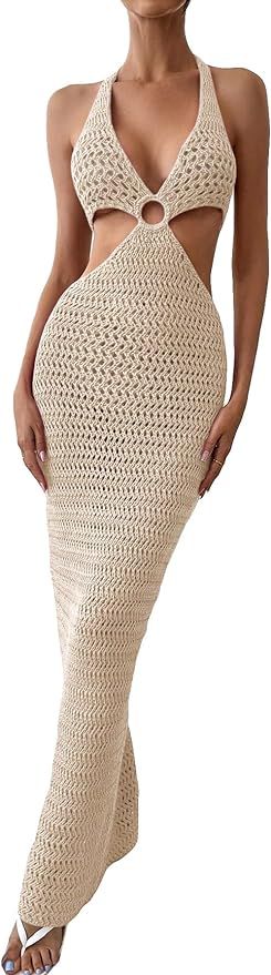 Verdusa Women's Ring Linked Cut Out Crochet Beach Dress Swimsuit Bikini Cover Up | Amazon (US)