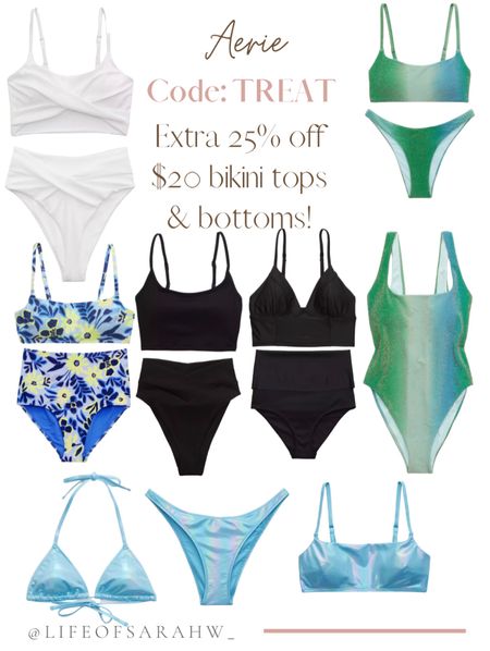 Some cute Aerie bikini tops & bottoms that are $20 + get an extra 25% off with code TREAT

Absolutely love the quality of Aerie swimsuits.

Everything I get always runs TTS

#LTKunder50 #LTKsalealert #LTKswim