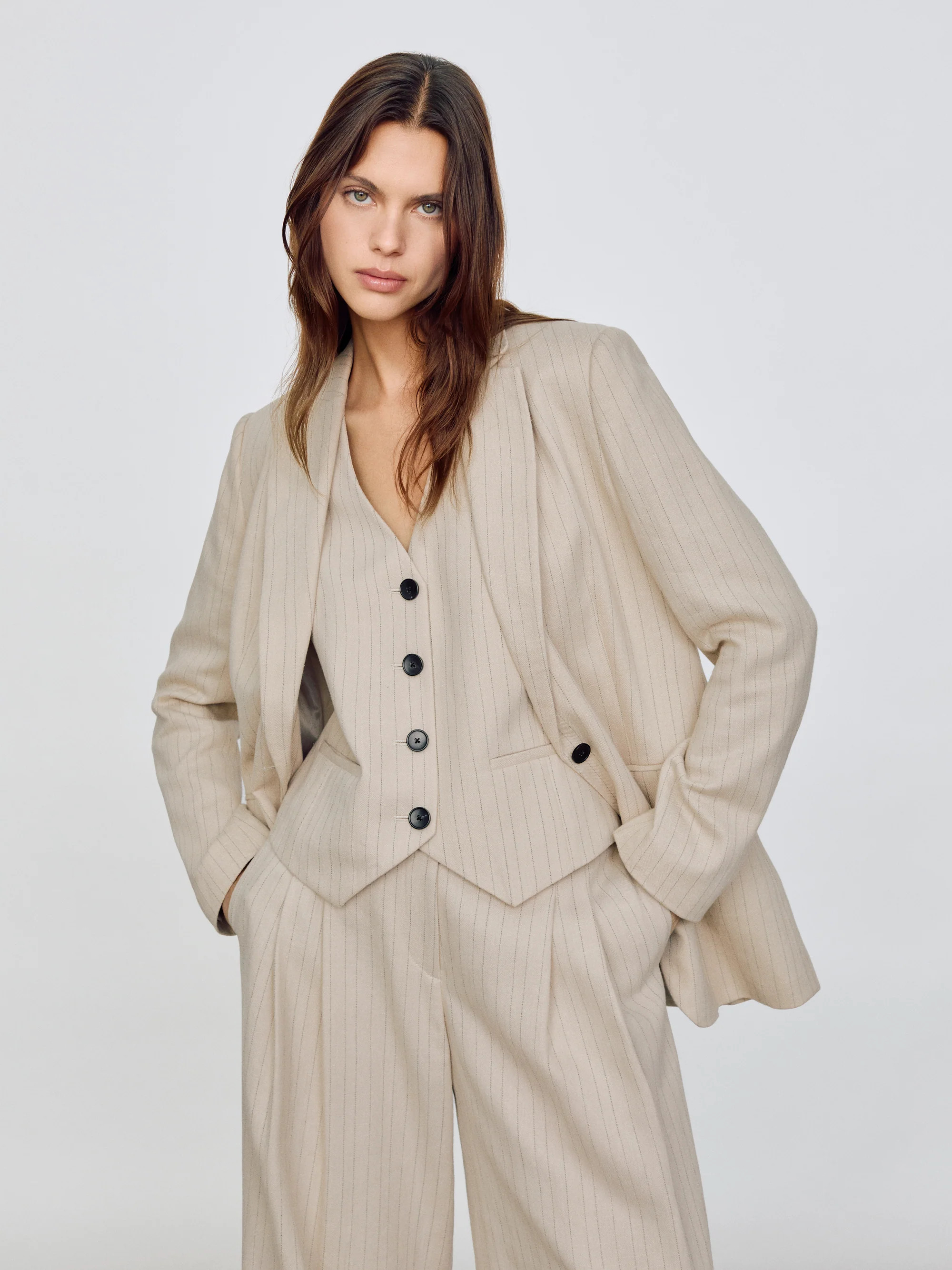 Linen Cotton Stripe Waistcoat | Beige | Jigsaw (UK)