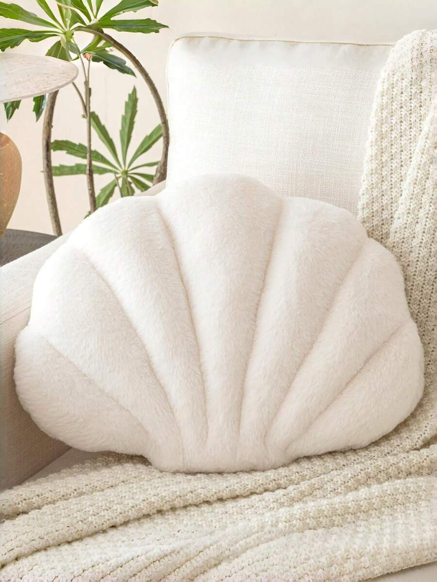 Seashell Throw Pillow, Soft Faux Fur Decorated Seashell Shaped Decorative Pillow, Suitable For So... | SHEIN
