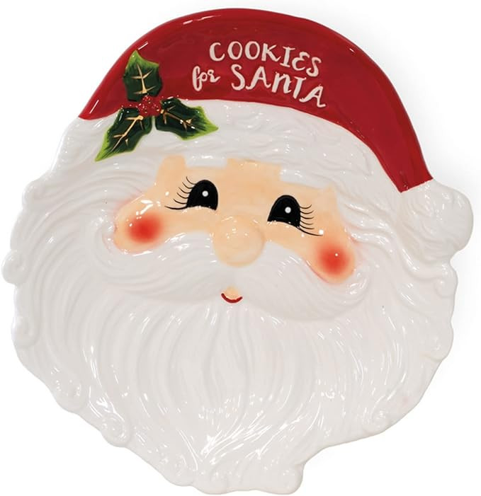 Boston International Holiday Ceramic Serving Plate, 9 x 10-inches, Holly & Ivy Santa | Amazon (US)