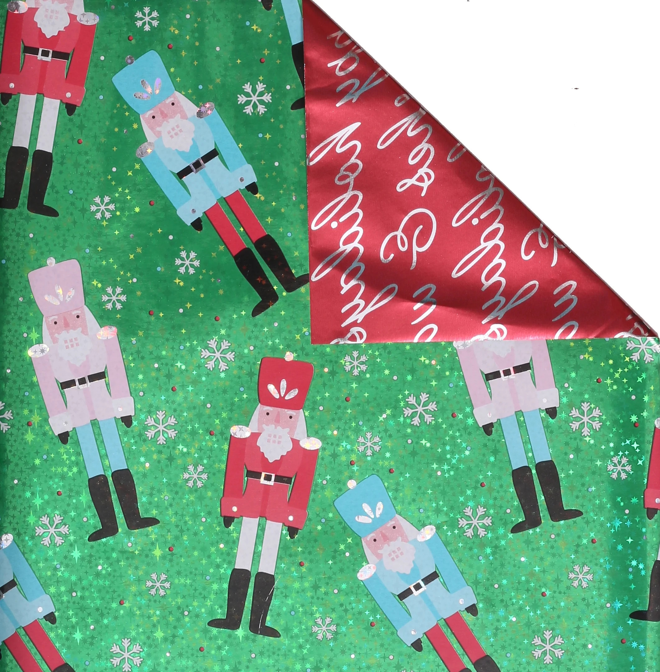Green and Red Nutcrackers & Merry Christmas Reversible Gift Wrap, 50 sq ft, by Holiday Time | Walmart (US)