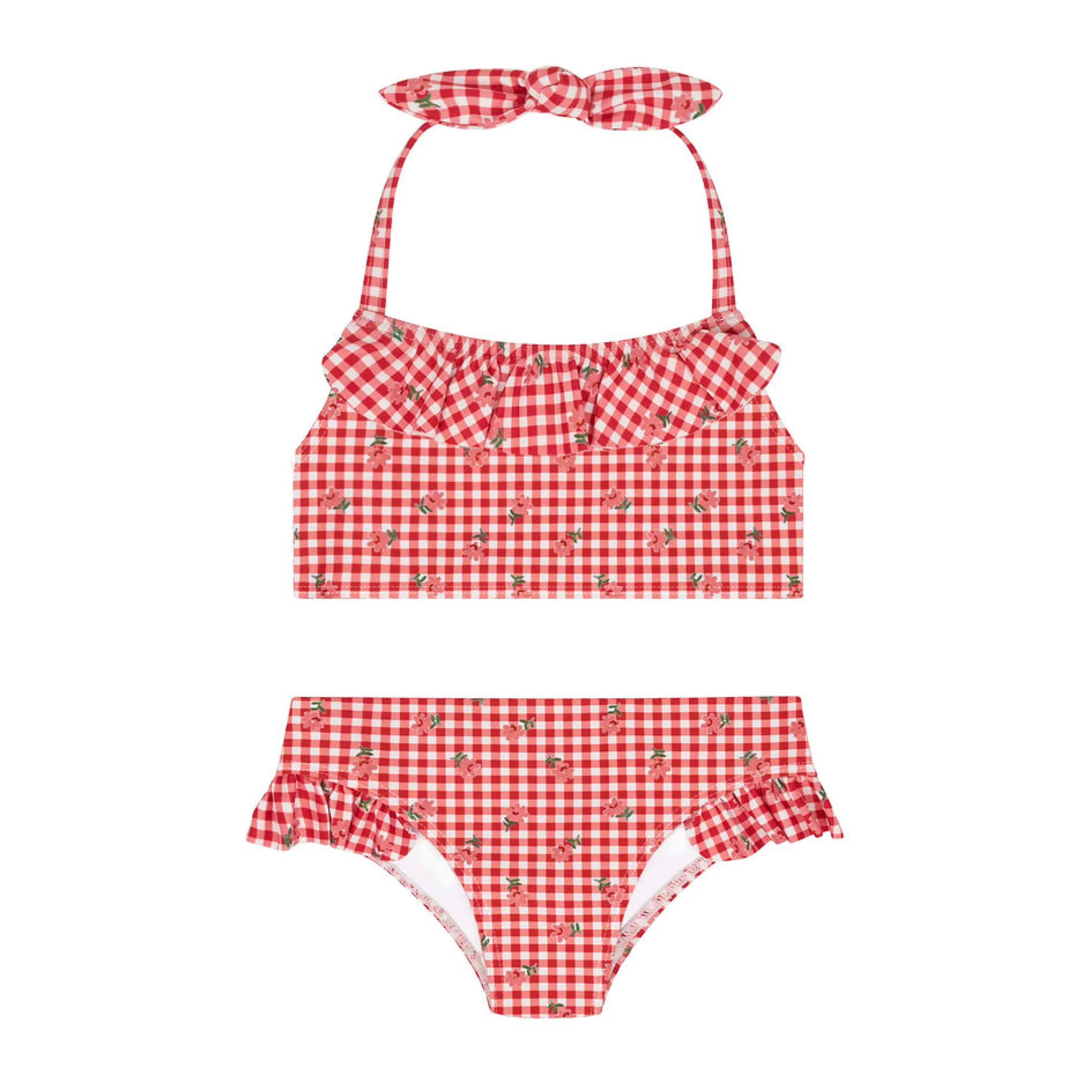 girls cranberry gingham halter scoop neck bikini | Minnow