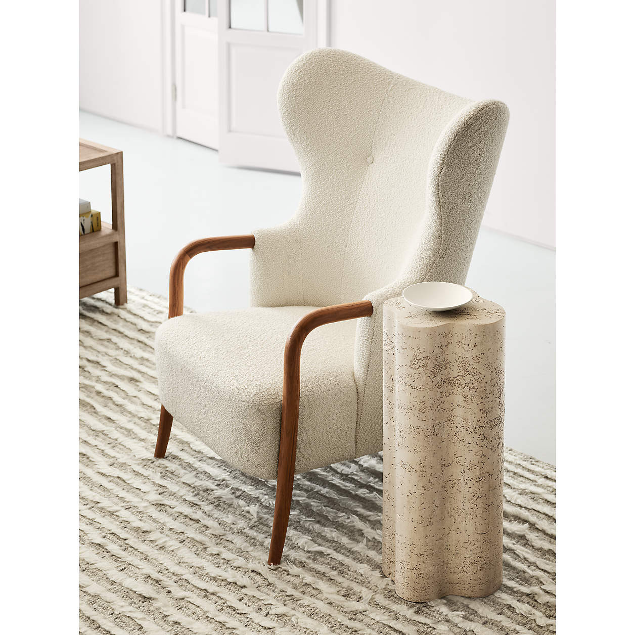 Laso White Boucle Accent Chair + Reviews | Crate & Barrel | Crate & Barrel