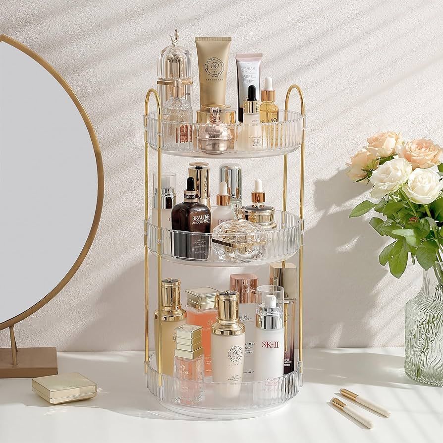 Rotating Makeup Organizer for Vanity, Large Skincare Make Up Storage Perfume Organizers for Bathr... | Amazon (US)