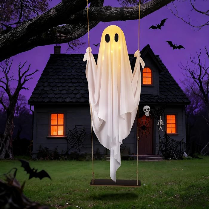 5ft Halloween Swinging Ghost Decoration with LED Lights Hanging Outdoor Ghost Decor for Tree Porc... | Amazon (US)