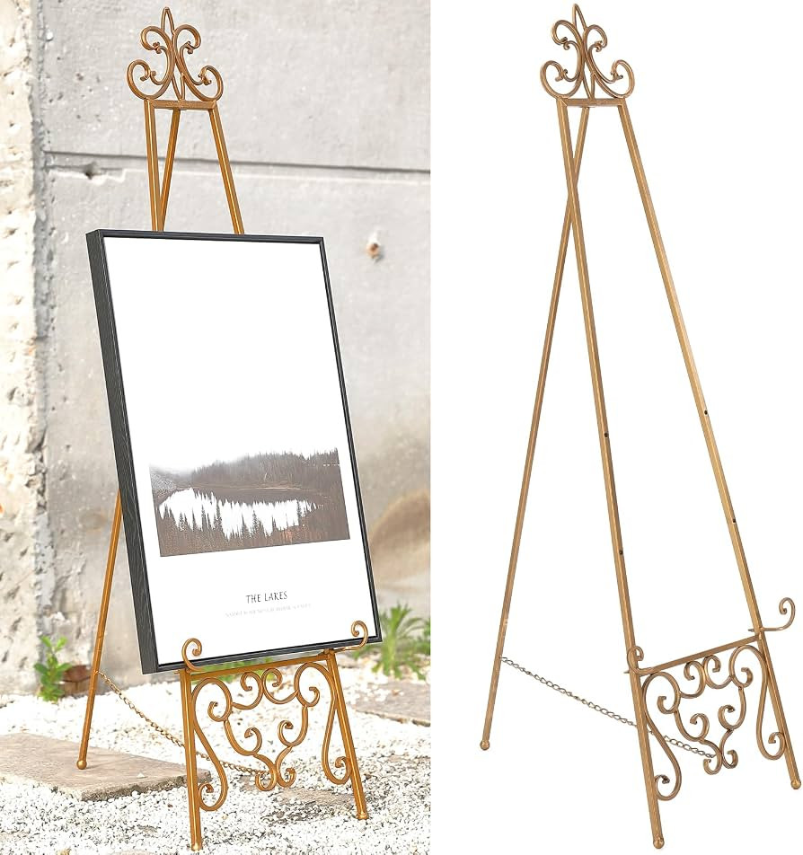 15"L x 25.5"W x 56.5"H Metal Scroll Extra Large Free Standing Adjustable Display Stand Easel with... | Amazon (US)