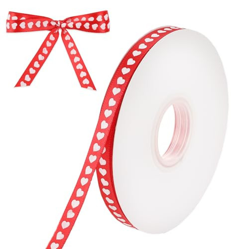 Red Valentines Ribbon Thin 3/8 Inch Red White Heart Ribbon for Gift Wrapping 50 Yards Heart Stain Ribbons for Valentines DIY Crafts Hair Bows Making Flower Bouquet Wedding Party Home Decor | Amazon (US)