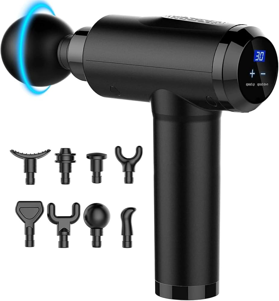 Massage Gun Deep Tissue Percussion Handheld Body Back Muscle Massager with 8 Massage Heads and LC... | Amazon (US)