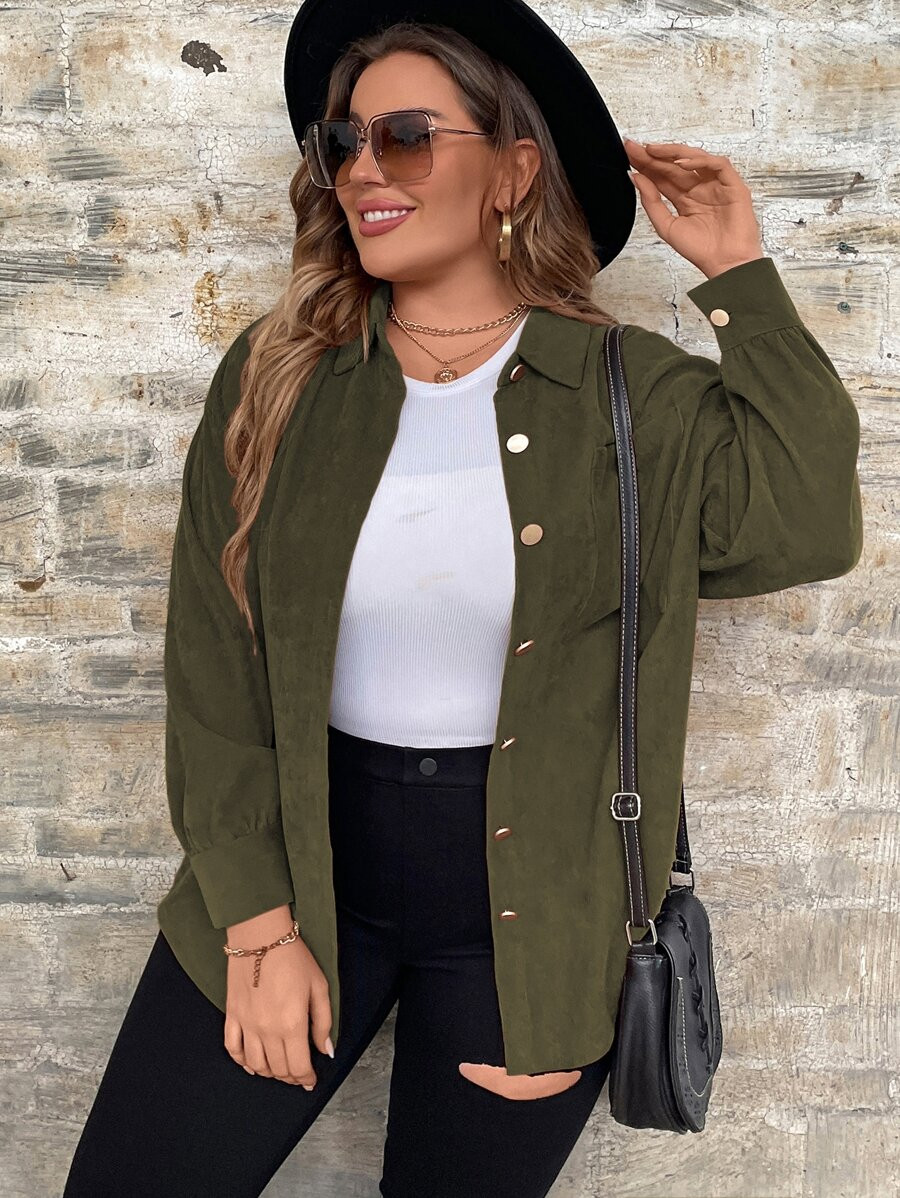 Plus Solid Button Front Shirt
   
      SKU: sf2209057415557752
          
          (100+ Review... | SHEIN