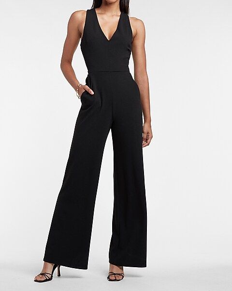 V-Neck Cross-Back Knit Jumpsuit | Express