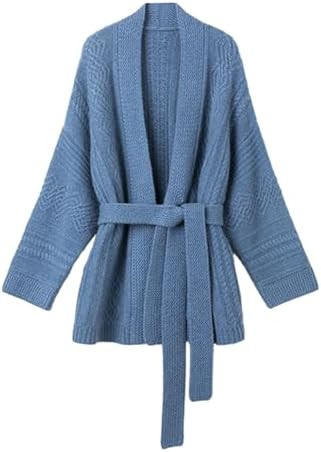 Mid-Length Wool Blend Open Cardigan Long Sleeve Cable Knitted Sweater for Women | Amazon (US)