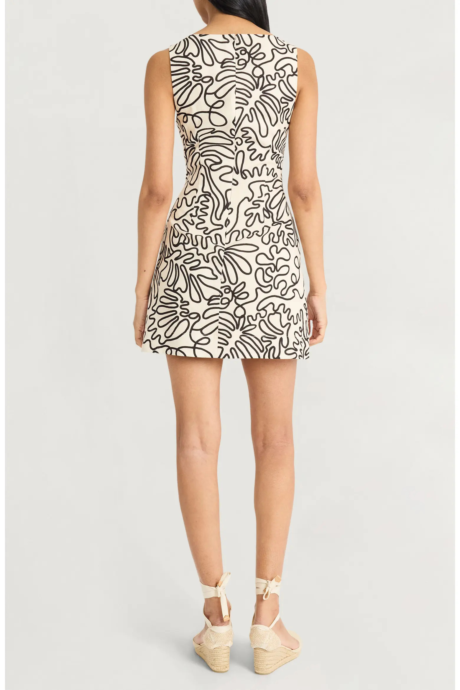 Squiggle Print Square Neck Linen Blend Minidress (Women) | Nordstrom | Nordstrom