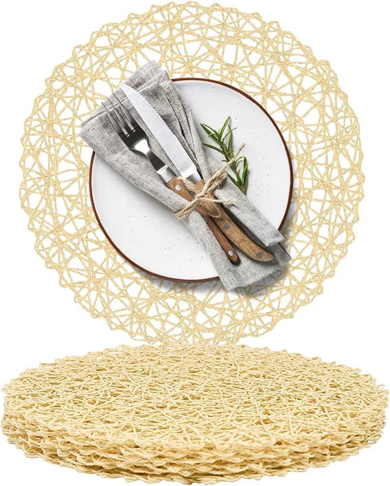 AHHFSMEI Paper Braided Round Placemats Set of 6 Natural Non-Slip Heat Resistant Table Mats for Di... | Amazon (US)