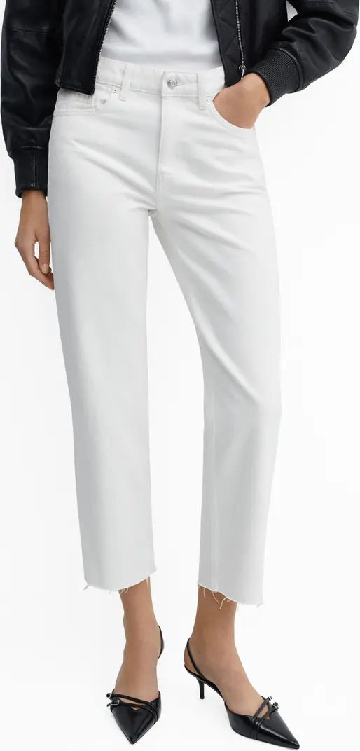 MANGO Blanca Raw Hem Mid Rise Crop Straight Leg Jeans | Nordstrom | White Jeans Outfit | White Pants | Nordstrom