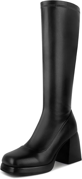 Knee High Gogo Boots, with Square Toe, Side Zipper and Chunky Heel Design for 60 70's Party | Amazon (US)