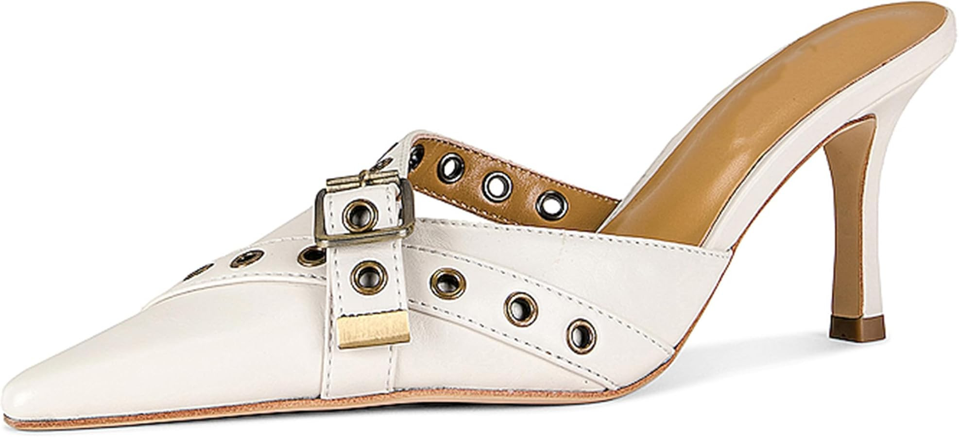 Women's Pointy Muller Sandals with Cross Belt Buckle, Elegant Slip On Stiletto Sandals, Summer Pa... | Amazon (US)