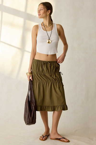 Daisy Street Ruched Side-Tie Midi Skirt | Urban Outfitters (US and RoW)