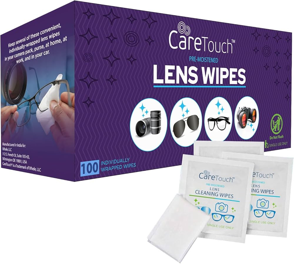 Care Touch Lens Wipes for Eyeglasses- 100 Count Individually Wrapped Pre- Moistened Wipes, 5 x 6 ... | Amazon (US)