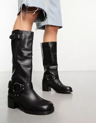 Bronx New Camperos biker harness knee boots in black leather | ASOS (Global)