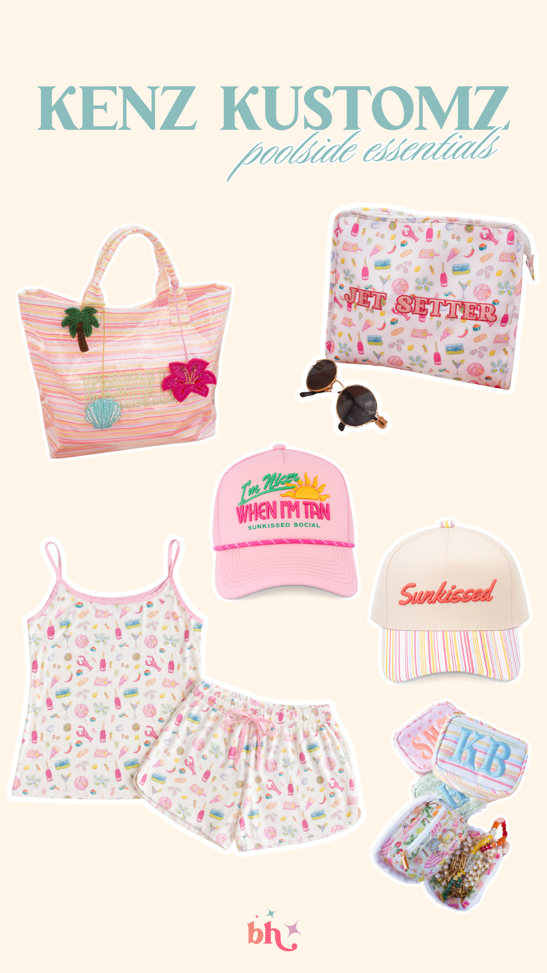 The cutest poolside essentials from Kenz Kustomz! Love that almost everything is personalizable 🤍

summer outfits, summer accessories, hats, jewelry case, monogram, pj sets, makeup pouch, tote, britt horton 

 #LTKSeasonal