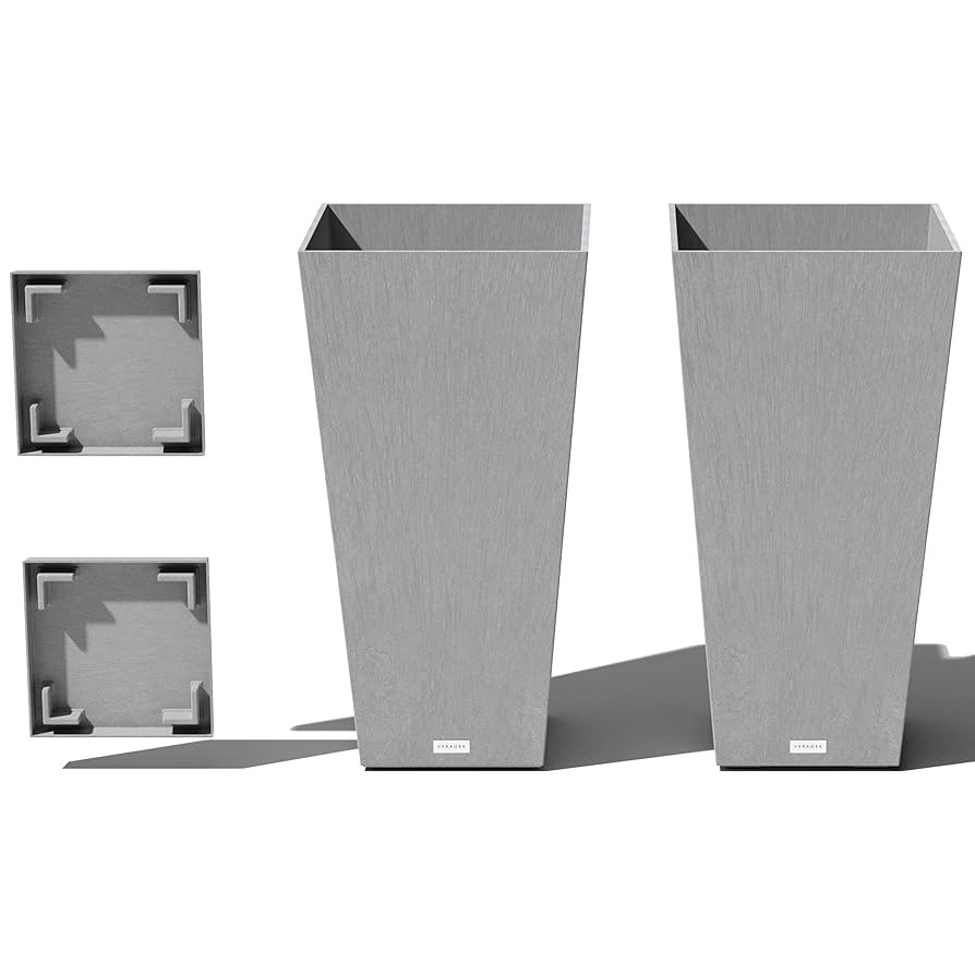 Veradek V-Resin Indoor/Outdoor Taper Planter (Gray, 30 inch - 2 Pack with 2 Saucer Trays) | Amazon (US)
