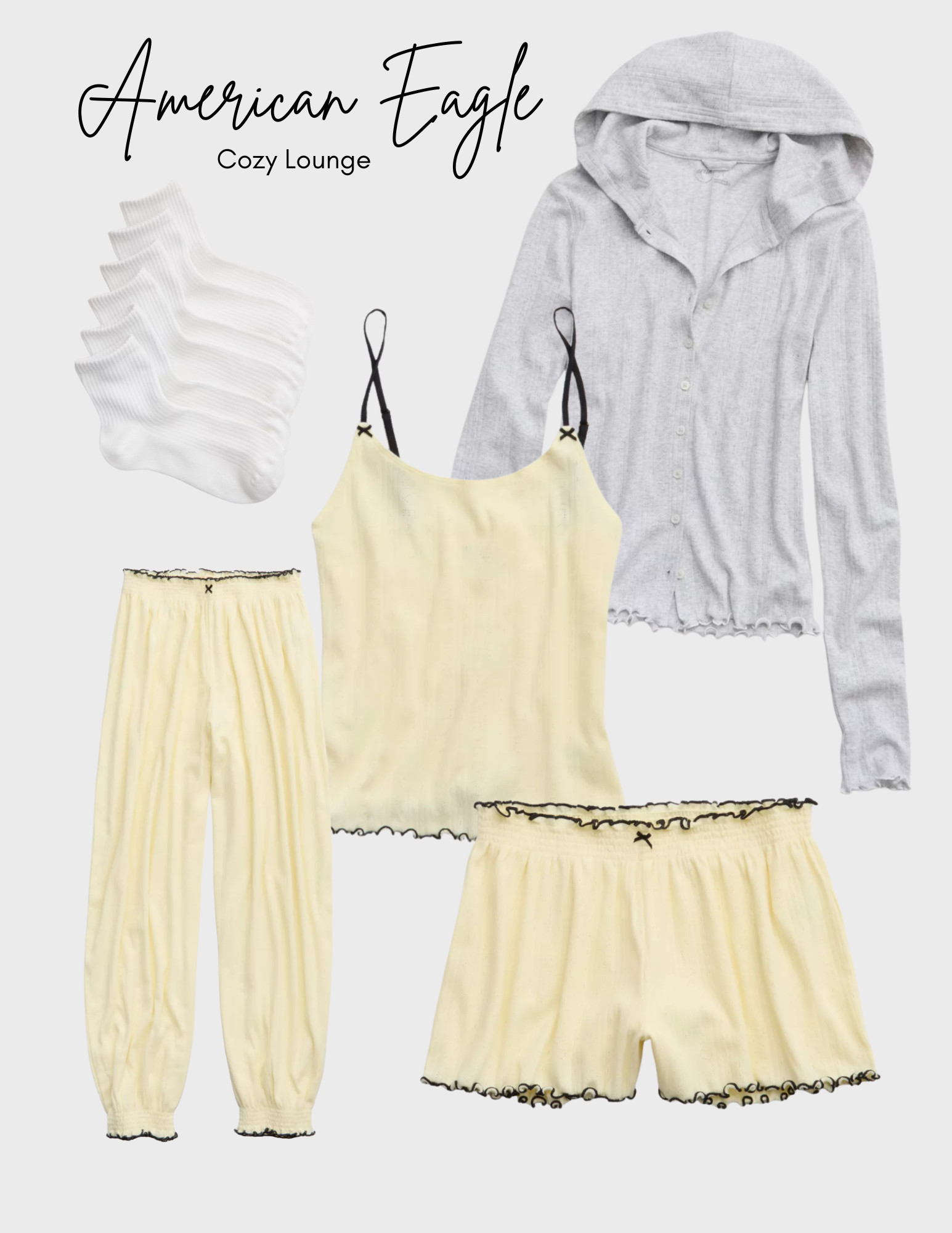 If “stay in and be comfy” had a uniform… this would be it 😍
American Eagle & Aerie cozy lounge sets in the softest yellows and dreamy grays, paired with fuzzy socks for peak comfort. Perfect for slow mornings, movie nights, and all the in-between moments where cozy is the vibe ✨
Everything is linked so you can build your own comfy capsule 🤍
#LTKcozy #LTKloungewear #LTKstyle #AmericanEagleStyle #AerieStyle #CozyVibes #LoungeSet #StayCozy #ComfyFits #SoftNeutrals #SpringLoungewear #HomeStyle #EverydayComfort #CasualChic #MomStyle 

 