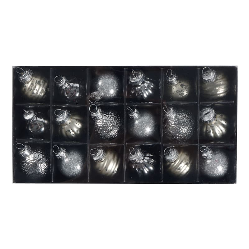 18-Count Silver Mix Glass Ornaments | At Home