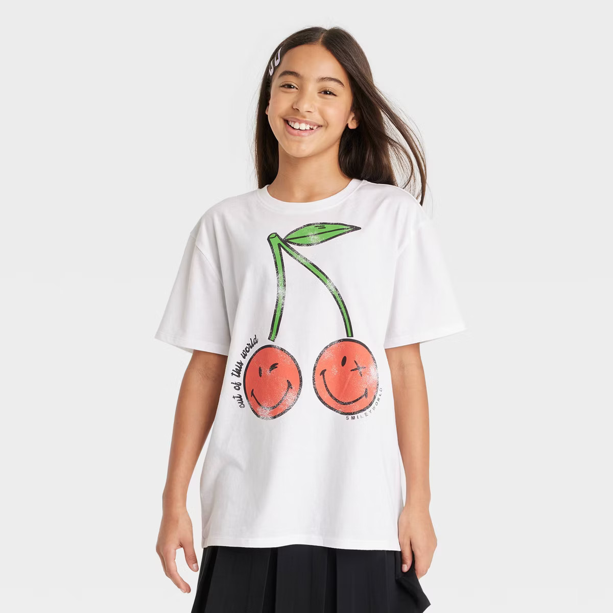 Girls' Cherry SmileyWorld Oversized Graphic T-Shirt - art class™ White | Target
