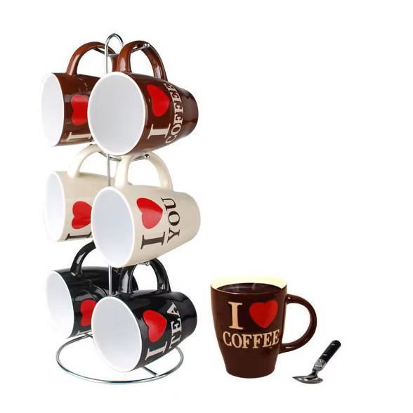 Home Basics I Love Coffee 6 Piece Mug Set with Stand | Target