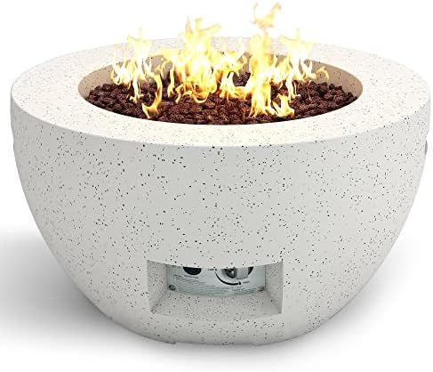Kante 25" W Round Light Gray Concrete/Metal Outdoor Propane Gas Modern Smokeless Bowl Fire Pit Table | Amazon (US)